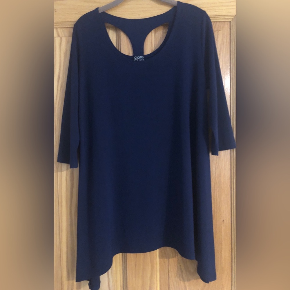 Clara Sun Woo Modern Back Cut Out Tunic Navy Size M